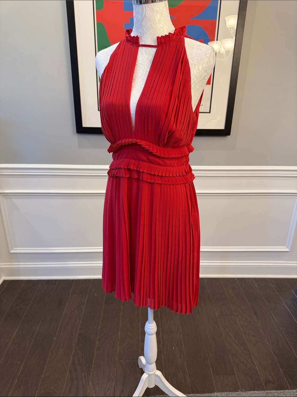 Max Studio London Red Pleated Halter Mini Dress
